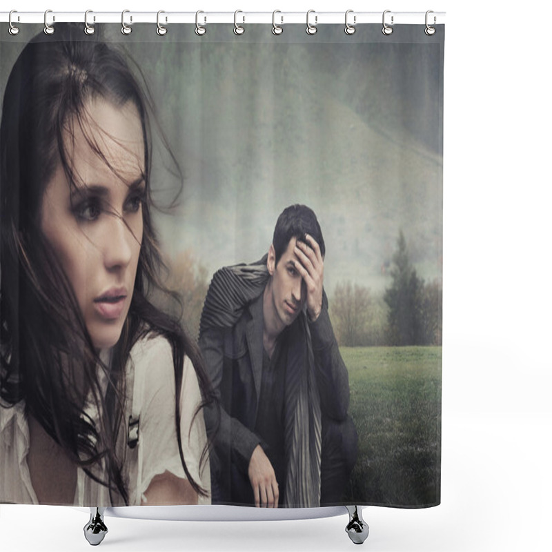 Personality  Handsome Young Couple Posing Shower Curtains