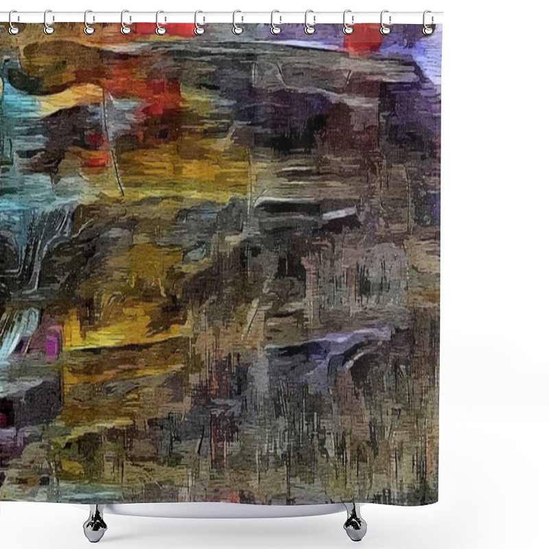 Personality  Abstract Psychedelic Grunge Background Graphic Stylization On A Textured Canvas Of Chaotic Blurry Strokes And Strokes Of Paint. Shower Curtains