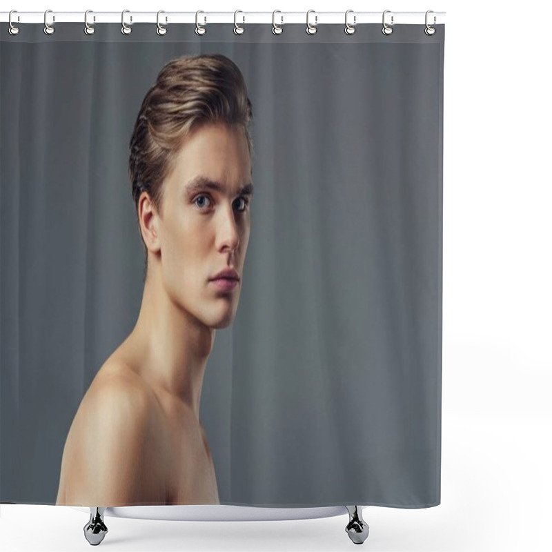 Personality  Handsome Man On Grey Background Shower Curtains