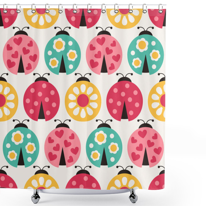 Personality  Seamless Ladybird Cartoon Pattern Shower Curtains