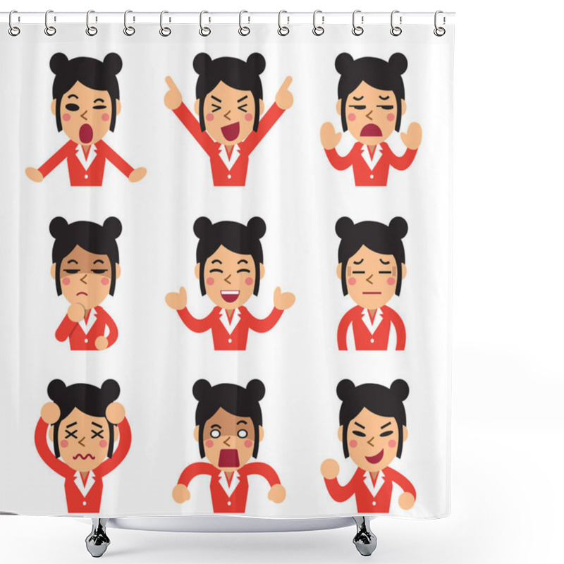 Personality  Cartoon A Businesswoman Faces Showing Different Emotions Set Shower Curtains