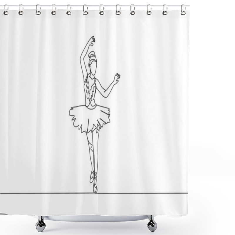 Personality  Single Continuous Line Drawing Of Young Graceful Pretty Ballerina Demonstrated Classic Ballet Choreography Dancing Skill. Opera Dance Concept. Trendy One Line Draw Design Vector Illustration Graphic Shower Curtains