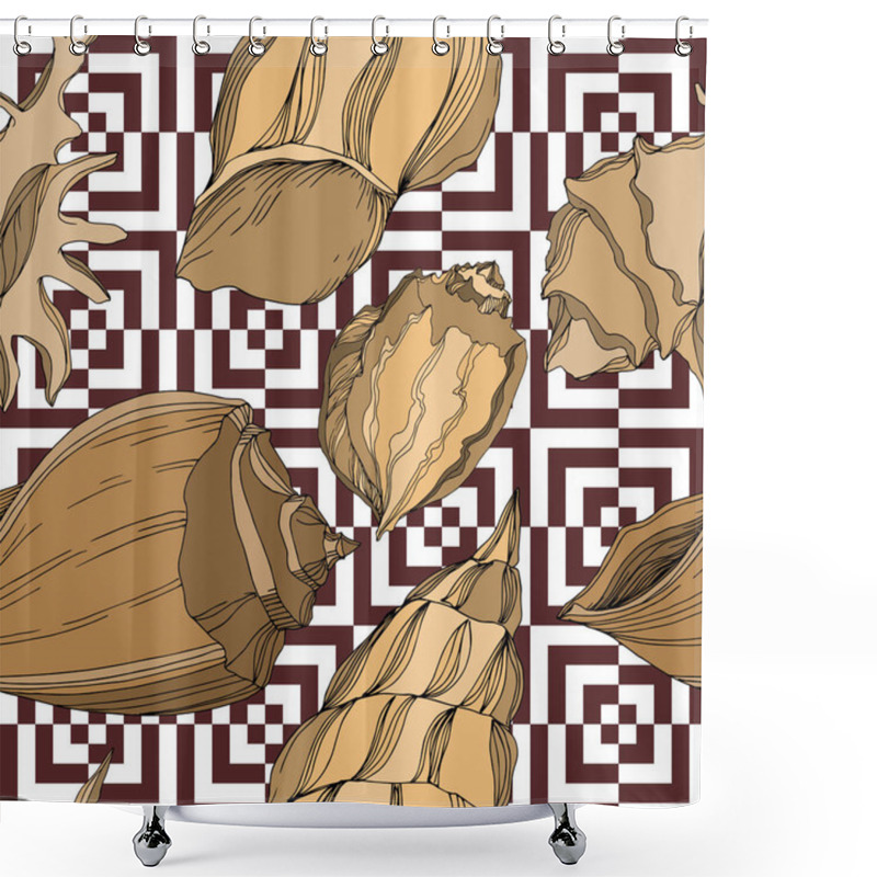 Personality  Vector Summer Beach Seashell Tropical Elements. Brown Beige Engr Shower Curtains