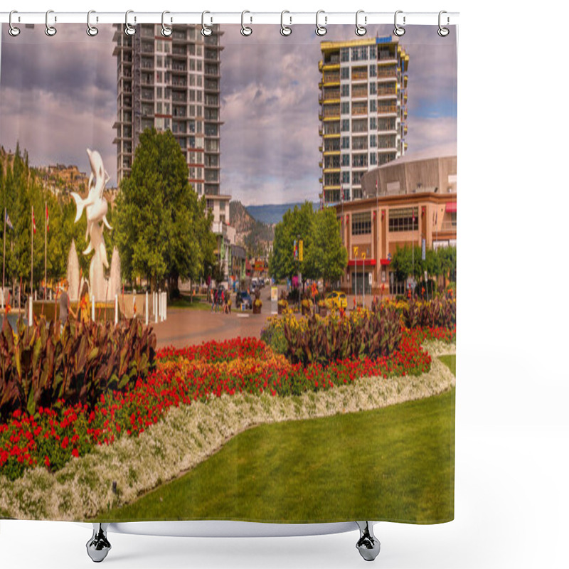 Personality  Kelowna, British Columbia/Canada - July 24, 2020: Flowers In The Garden Of Rhapsody Plaza In The City Of Kelowna Shower Curtains