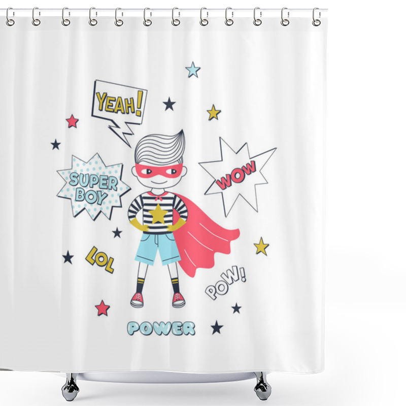 Personality  Child In Superhero Costume Vector Illustration Shower Curtains