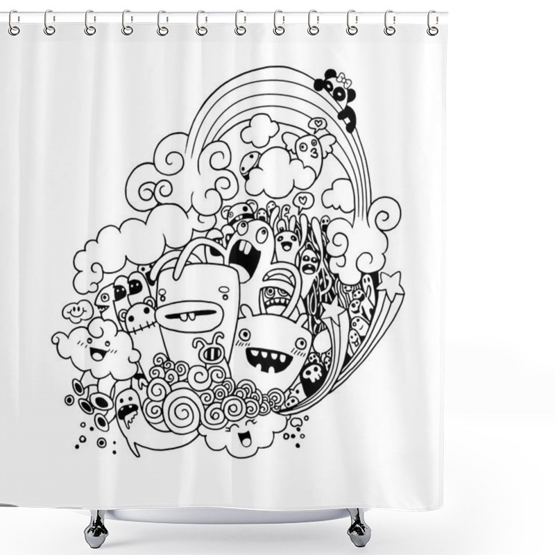 Personality  Hand Drawn Monsters And Cute Alien Shower Curtains