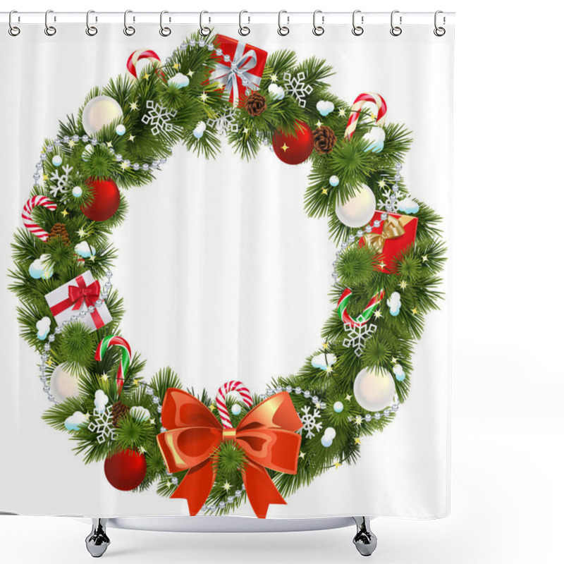 Personality  Vector Snowy Christmas Wreath Shower Curtains