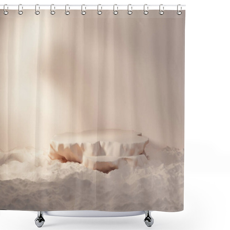 Personality  3D Geometric Stone And Sand Pastel Mockup Background, Minimalist Mockup For Podium Display Or Showcase, 3d Rendering. Shower Curtains