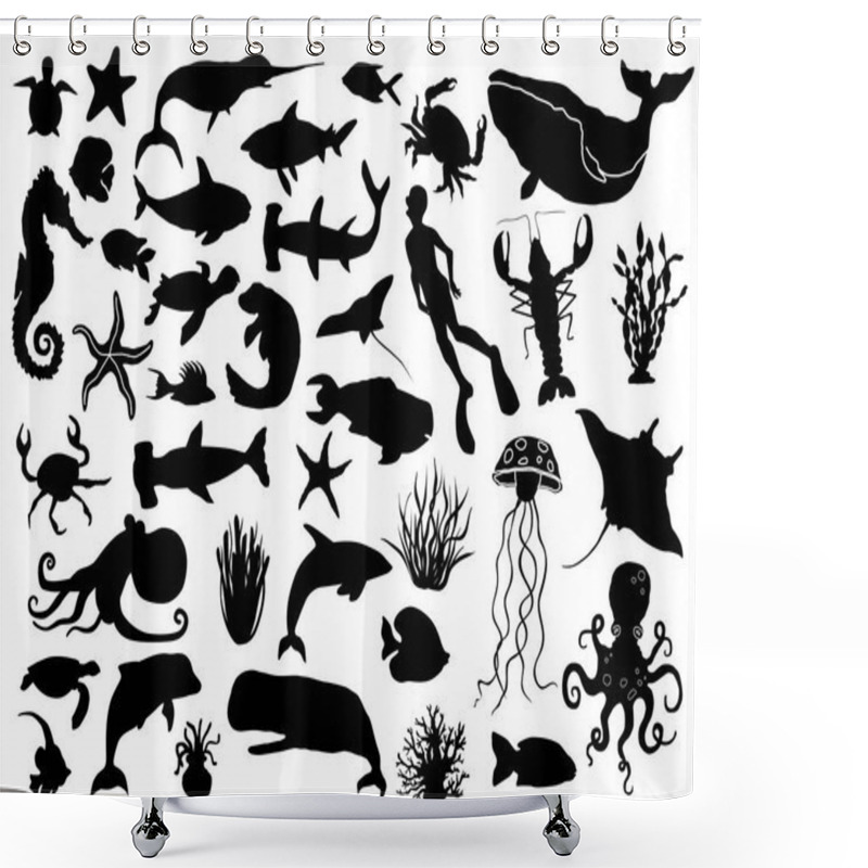 Personality  Aquatic Life Vector Silhouettes Shower Curtains