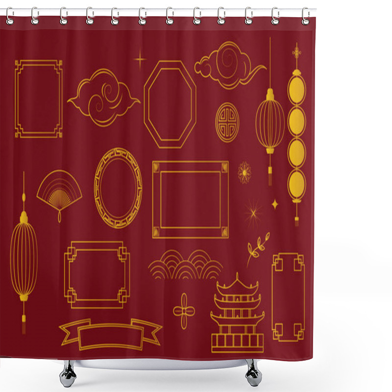 Personality  Chinese New Year Gold Vector Elements On Red Background Shower Curtains