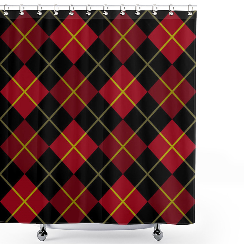 Personality  Argyle Pattern In Black And Red With A Yellow Stripe Shower Curtains