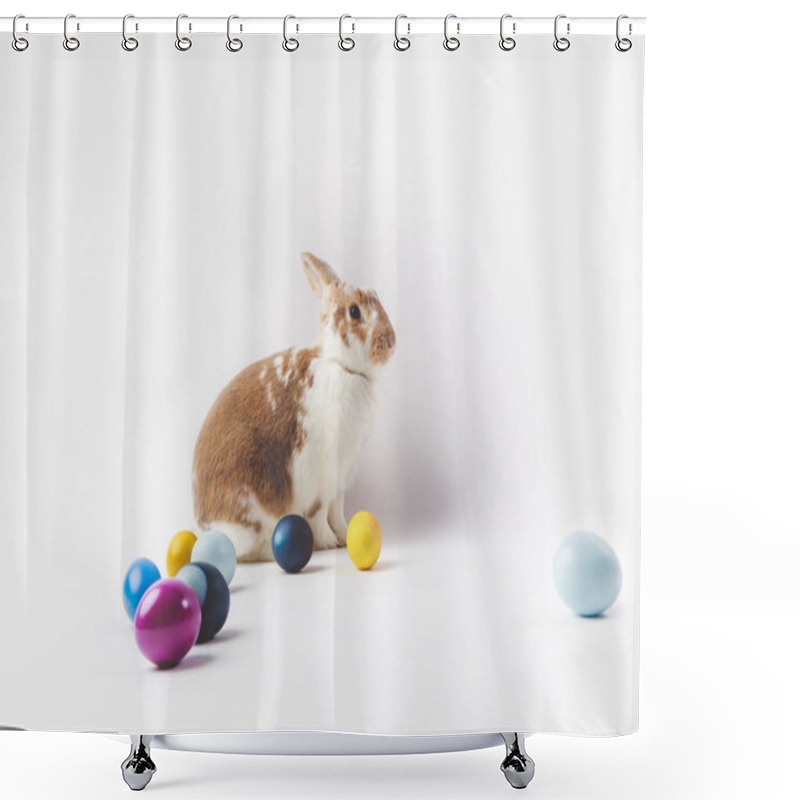 Personality  Side View Of Bunny With Painted Easter Eggs, Easter Concept Shower Curtains