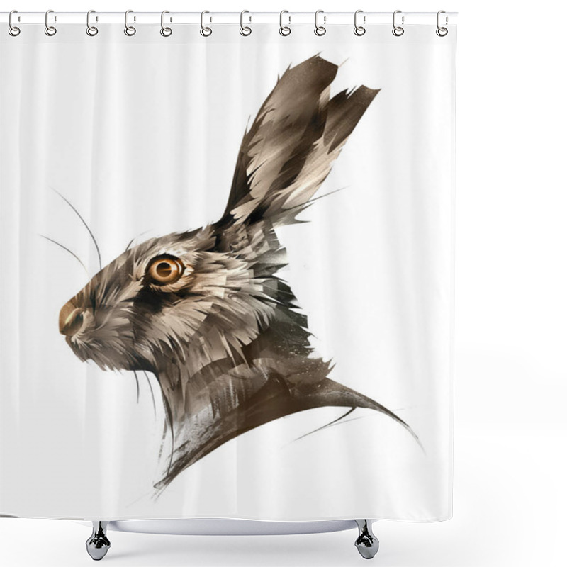 Personality  Drawn Portrait Of Animal Hare On A White Background Shower Curtains