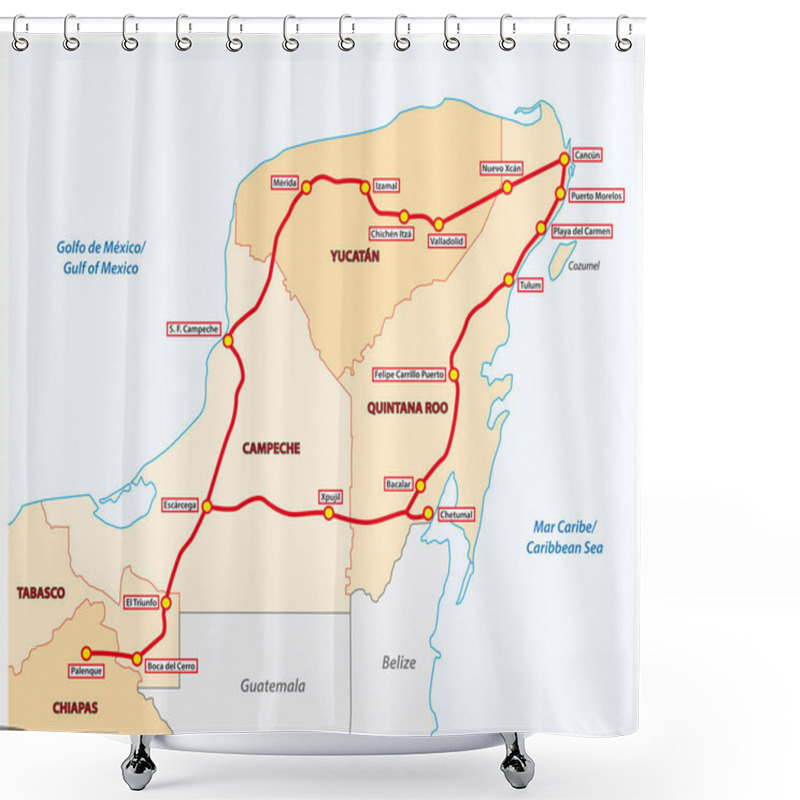 Personality  Planned Route Of The Mayan Train In Mexico Shower Curtains