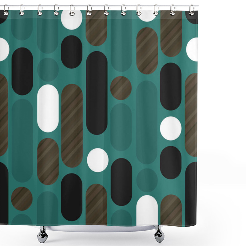 Personality  Rounded Shapes Wood Texture And Green Pattern Shower Curtains