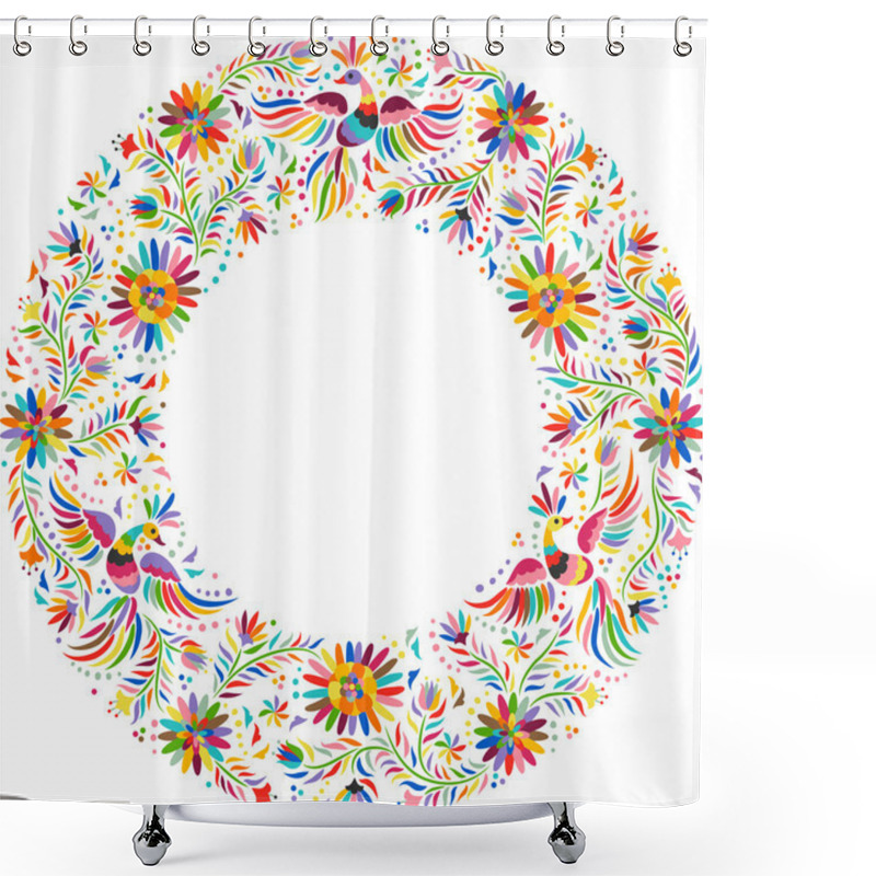 Personality  Vector Mexican Embroidery Round Frame Pattern Shower Curtains