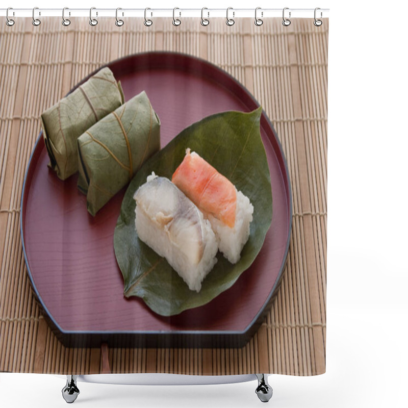 Personality  Vinegared Rice And Sushi Wrapped Fillets, Such As Mackerel And Salmon In Persimmon Leaves. Shower Curtains