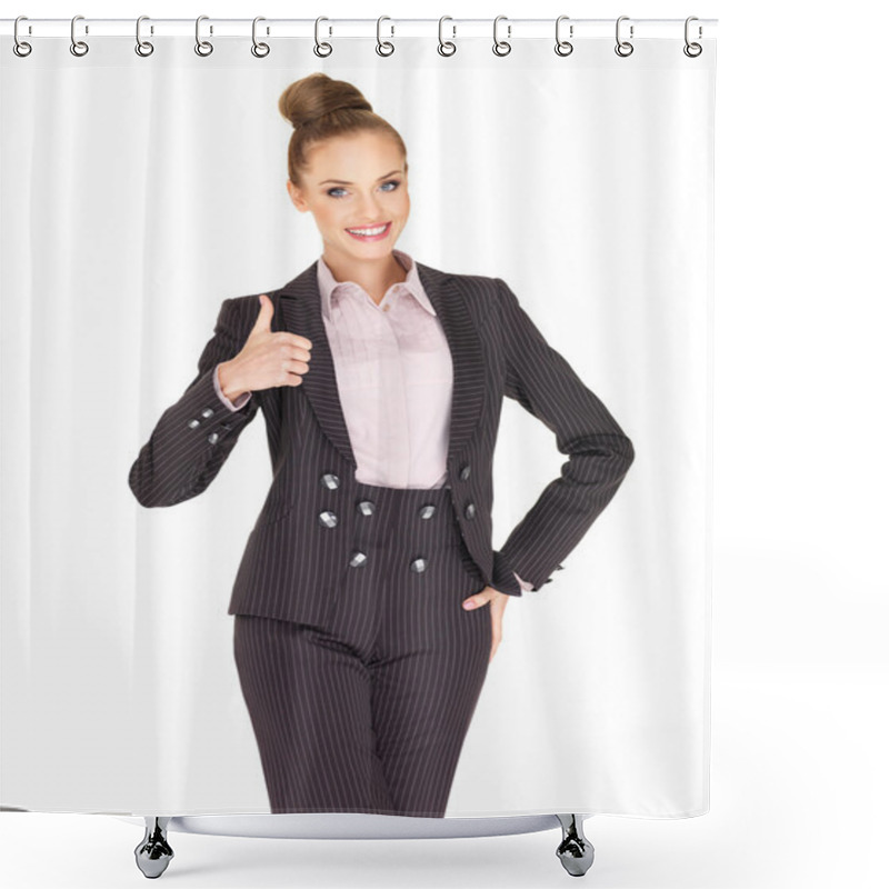 Personality  Young Business Woman Showing Thumb Up Gesture Shower Curtains