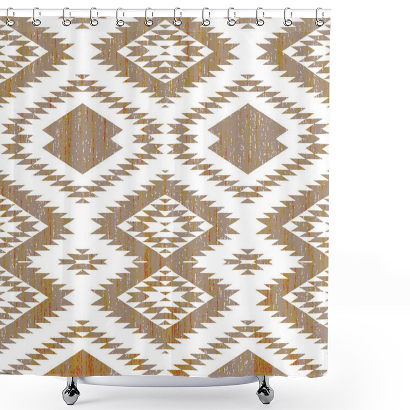 Personality  Geometric Kilim Ikat Pattern With Grunge Texture Shower Curtains