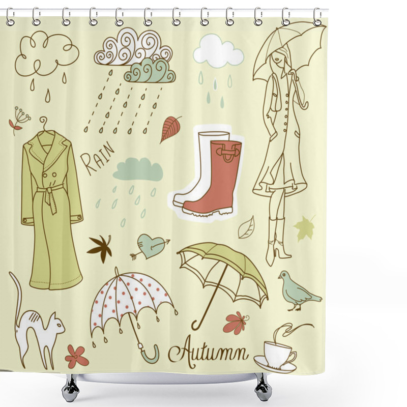 Personality  Rainy Autumn Days Doodles Shower Curtains