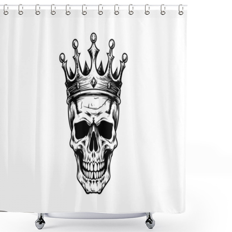 Personality  Human Skull In A Crown In Woodcut Style. Vector Engraving Sketch Illustration For Tattoo And Print Design Shower Curtains