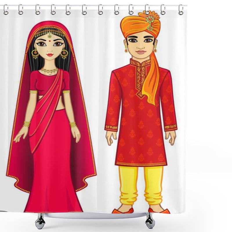 Personality  Animation Indian Family. Full Growth. Isolated On A White Background. Shower Curtains