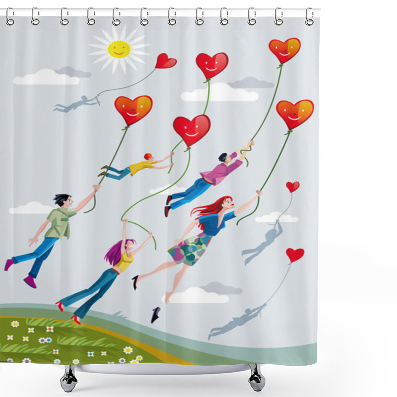 Personality  Flying With Hearts Shower Curtains