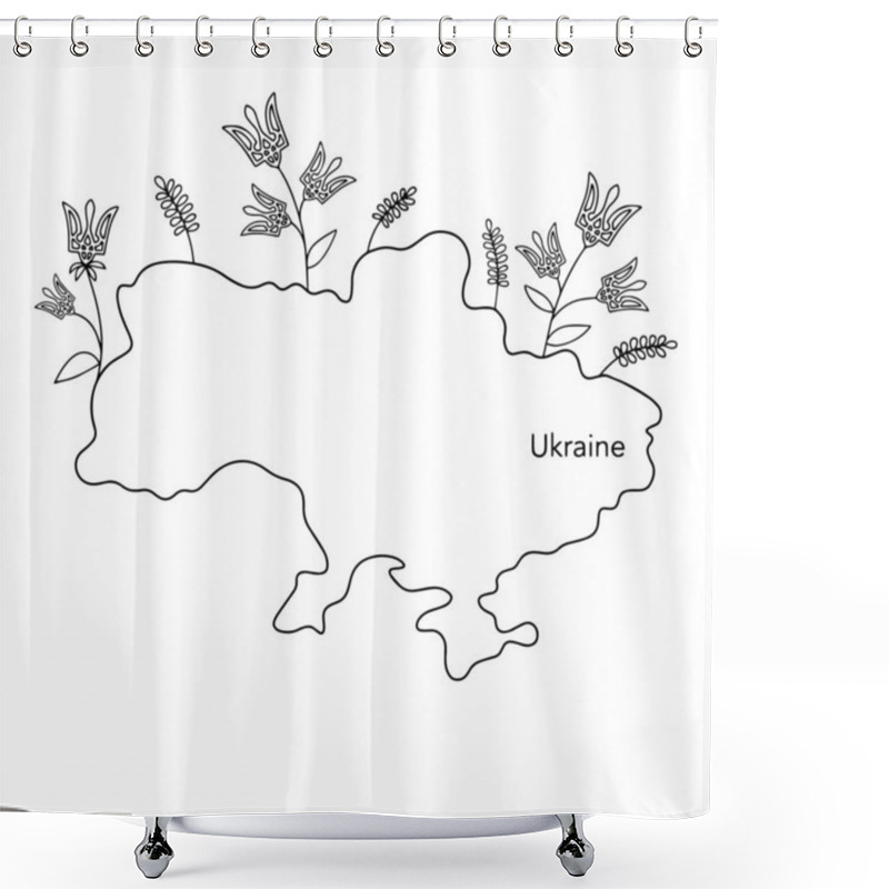 Personality  Stylized Outline Of Ukraine. Blooming Country With Coats Of Arms In The Form Of Flowers. Vector Illustration Shower Curtains