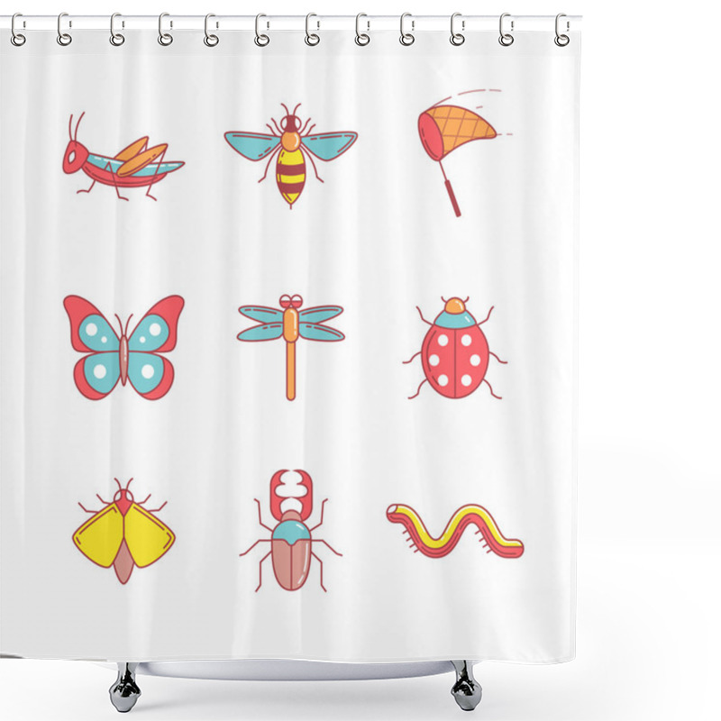 Personality  Insects Thin Line Icons Set Shower Curtains