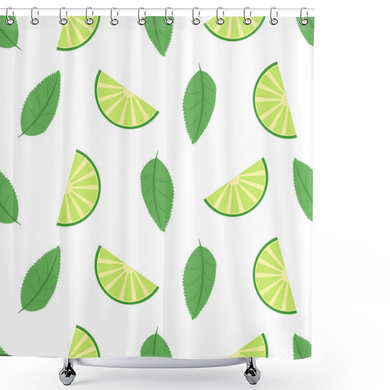 Personality  Lime Seamless Pattern With Juicy Limes On Tree Green Flat Vector. Cool Refreshing Summer Mojito, Mint Leaves And Lime. Floral Pattern. Lemon Fruits Background. Flowers, Leaves, Lemons. Shower Curtains