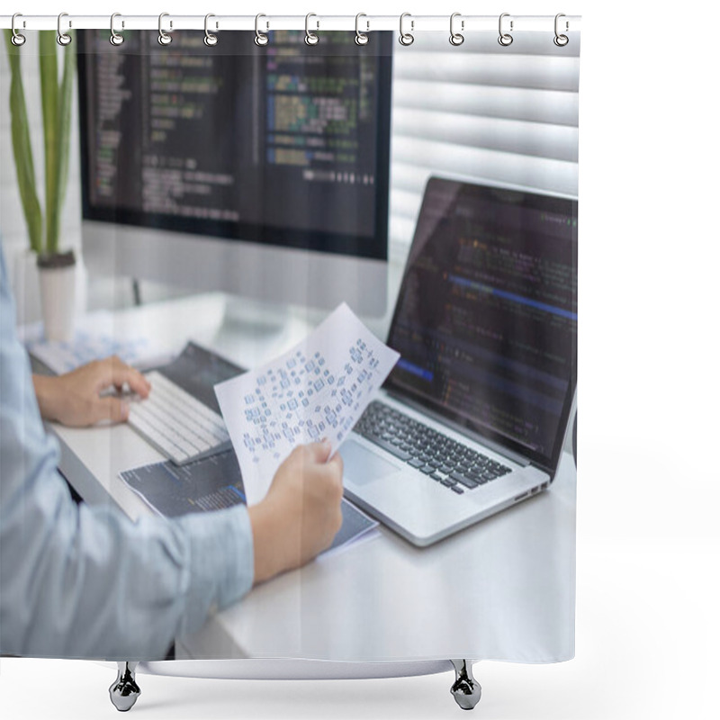 Personality  Professional Development Programmers Are Analyzing The Information In Documents To Prepare Them For Programming On Computers, Write Information Or Code For The Website,  HTML, Javascript, Software. Shower Curtains