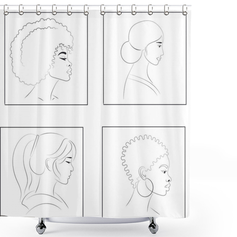 Personality  Set Of Four Portraits: African American, Native American, Asian, And Afro-American Women Shower Curtains