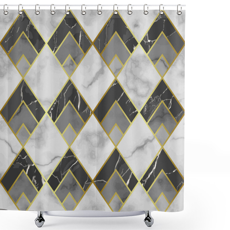 Personality  Marble Luxury Geometric Seamless Pattern. Vector Repeat Background Shower Curtains