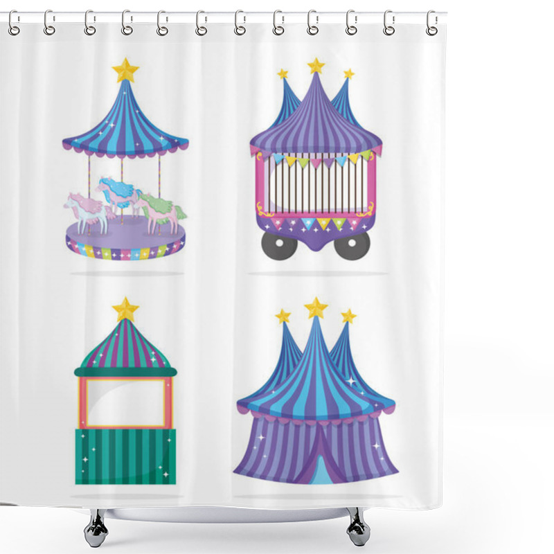 Personality  Set Circus Traditional Event Entertainment Festival Vector Illustration Shower Curtains