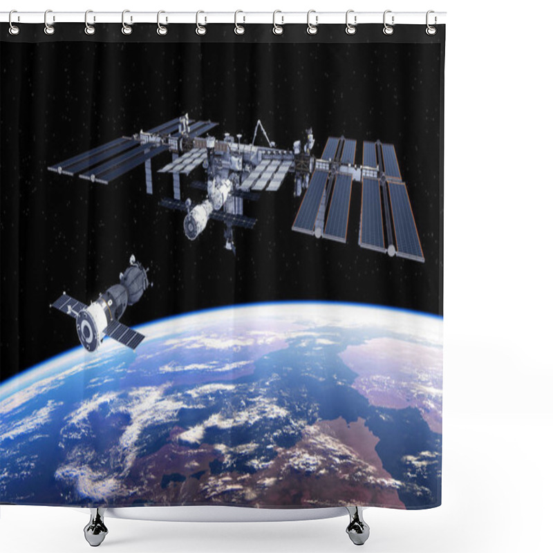 Personality  Spacecraft Docked To International Space Station Shower Curtains