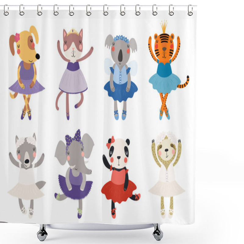 Personality  Set Of Cute Funny Little Animals In Ballerinas Dress, Scandinavian Style Flat Design, Concept Children Print  Shower Curtains