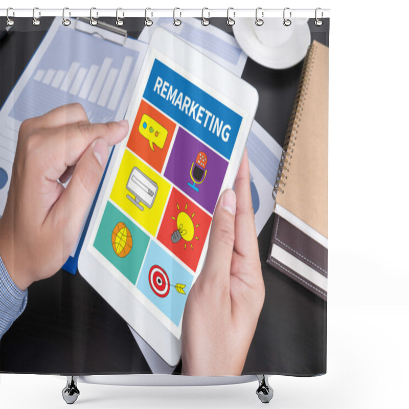 Personality  Businessman Working At Office Desk And Using Computer And Objects, Shower Curtains