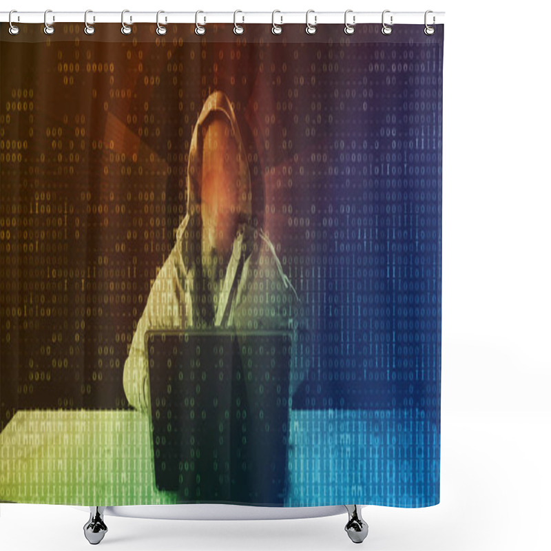 Personality  Hacker In Front Of Computer Laptop Security Technology Shower Curtains