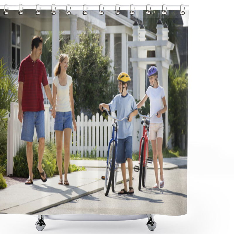 Personality  Family Walking With Bicycles Shower Curtains