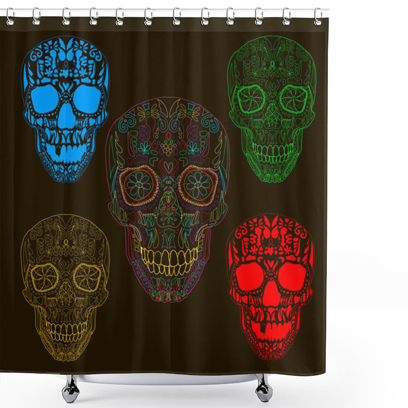 Personality  Pattern With Sugar Skulls. Vector Version. Shower Curtains