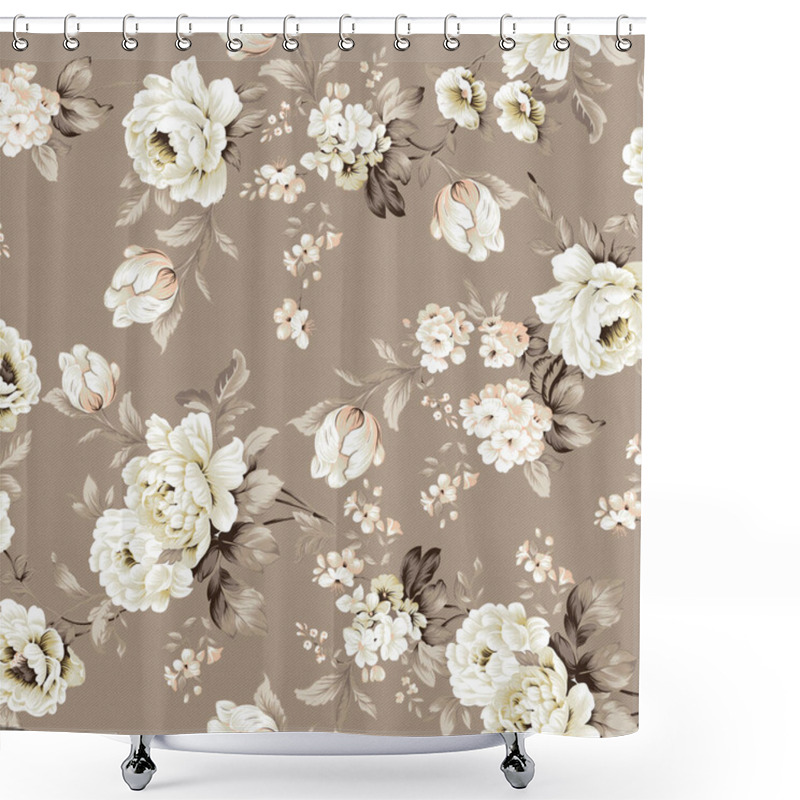 Personality  Seamless Pattern With White Flowers, Vector Shower Curtains