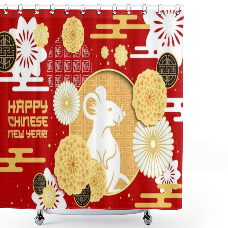 Personality  Chinese New Year Zodiac Rat Or Mouse With Flowers Shower Curtains