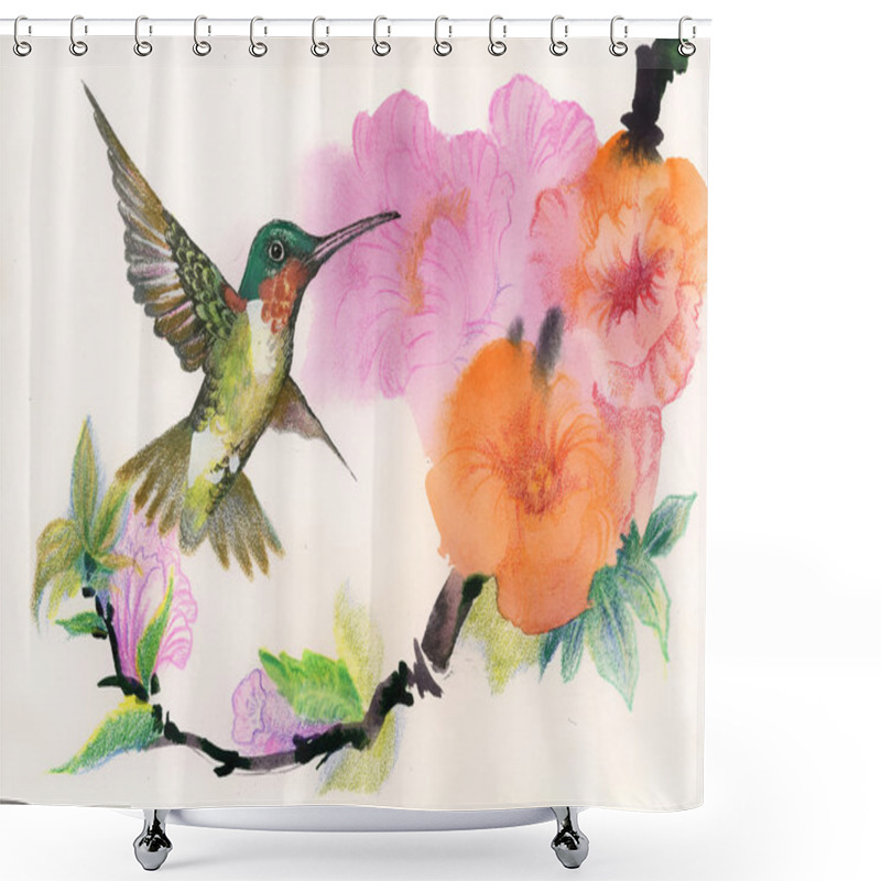 Personality  Bright Birds And Flowers Shower Curtains