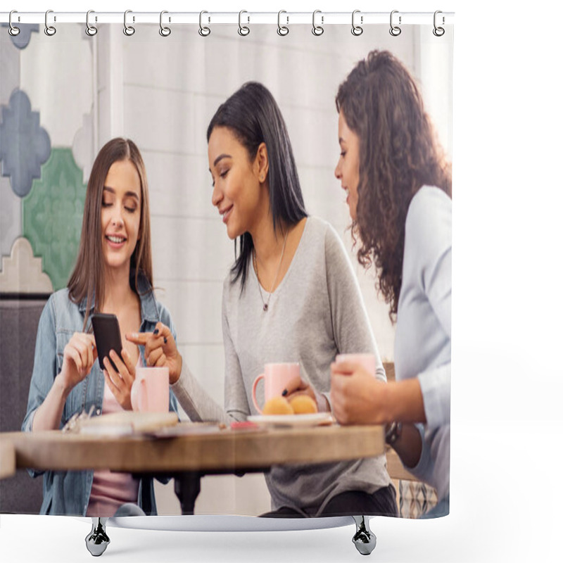 Personality  Glad Three Friends Discussing Boyfriend Shower Curtains