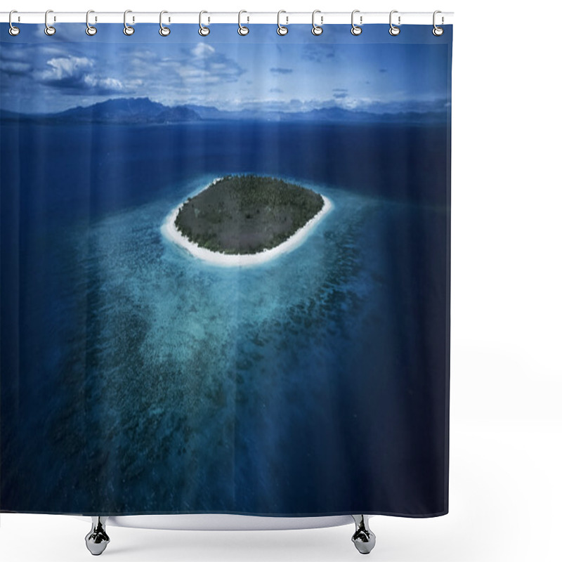 Personality  Pacific Ocean, Fiji Islands, Aerial View Of A Small Tropical Reef Island - FILM SCAN Shower Curtains