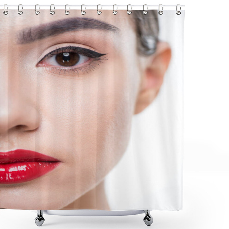 Personality  Woman With Juicy Red Lips Shower Curtains