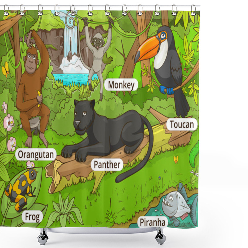 Personality  Jungle Forest With Animals Cartoon Vector Shower Curtains