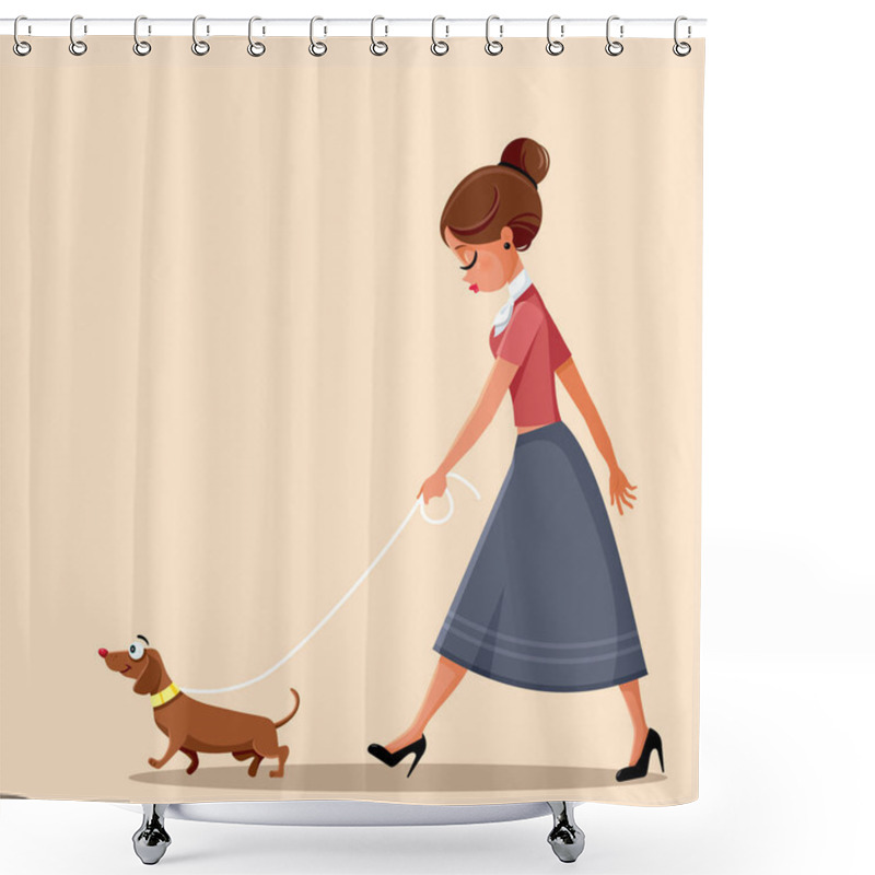 Personality  Woman Walking Dog Vector Illustration Shower Curtains