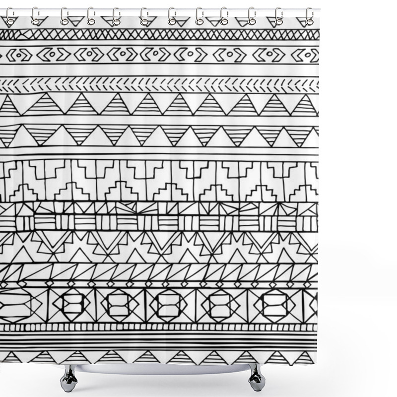 Personality  Hand Drawn Abstract Aztec Geometric Seamless Pattern Shower Curtains