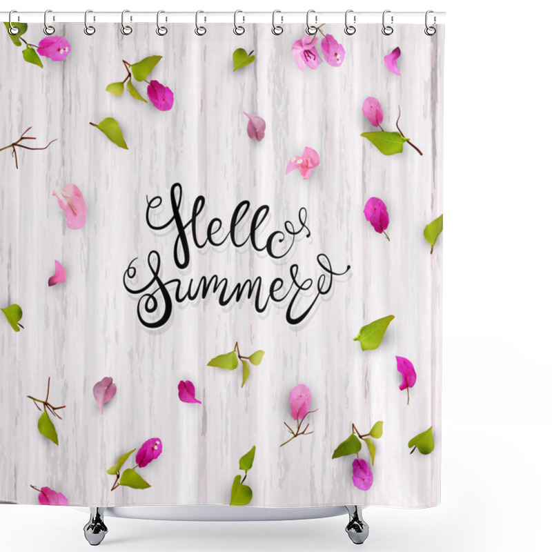 Personality  Hello Summer. Lettering. Tropical Flowers-08 Shower Curtains